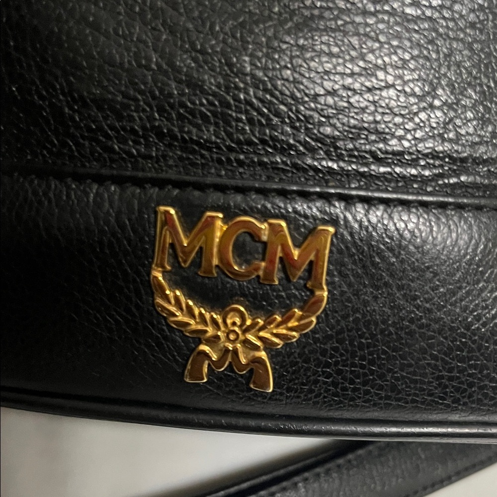 MCM Black Leather Drawstring Crossbody with Gold Hardware - Picture 3 of 9